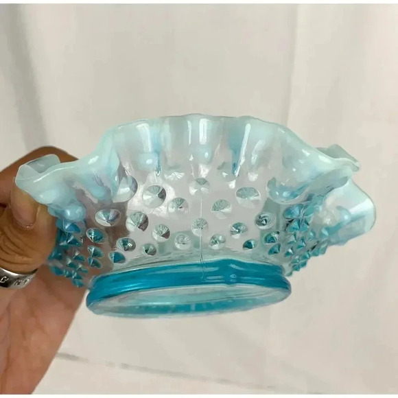 VTG Fenton Ruffled Blue Hobnail Glass Candy Dish Crimped Edges Home Decor - Picture 11 of 16